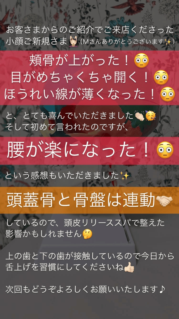 小顔・フェイスライン 目の開き しわ・ほうれい線 首・肩・体